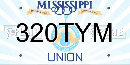 320TYM Mississippi License Plate