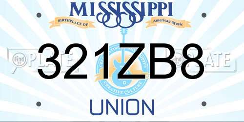 321ZB8 Mississippi License Plate