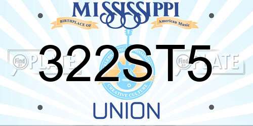 322ST5 Mississippi License Plate