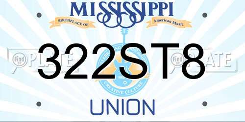 322ST8 Mississippi License Plate