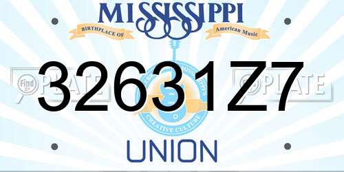 32631Z7 Mississippi License Plate
