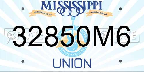 32850M6 Mississippi License Plate