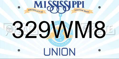 329WM8 Mississippi License Plate