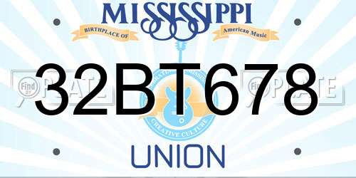 32BT678 Mississippi License Plate