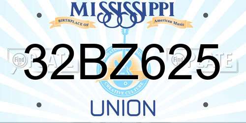 32BZ625 Mississippi License Plate