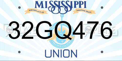 32GQ476 Mississippi License Plate
