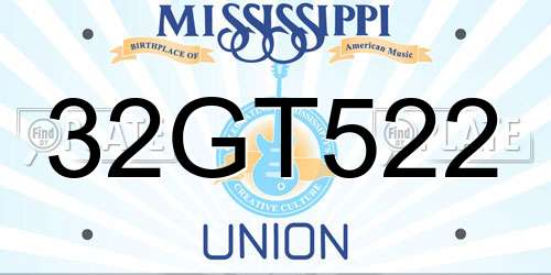 32GT522 Mississippi License Plate