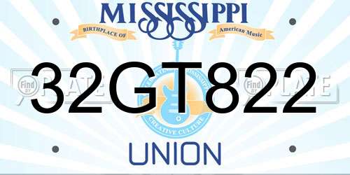 32GT822 Mississippi License Plate