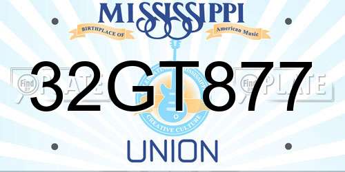 32GT877 Mississippi License Plate
