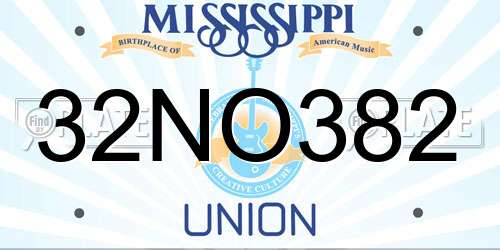 32NO382 Mississippi License Plate