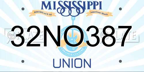 32NO387 Mississippi License Plate