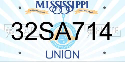 32SA714 Mississippi License Plate