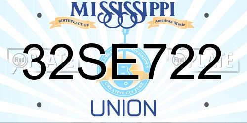 32SE722 Mississippi License Plate