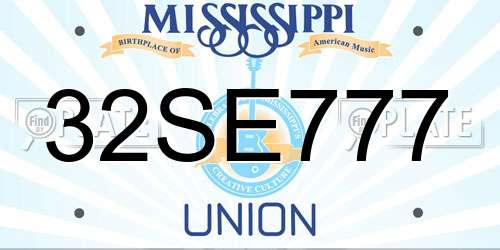 32SE777 Mississippi License Plate