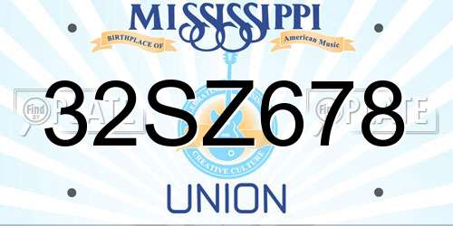 32SZ678 Mississippi License Plate