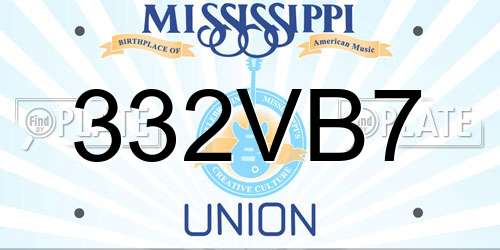 332VB7 Mississippi License Plate