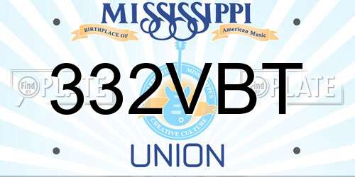 332VBT Mississippi License Plate