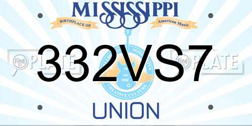 332VS7 Mississippi License Plate
