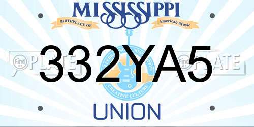 332YA5 Mississippi License Plate