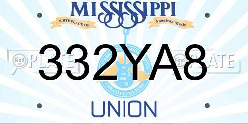332YA8 Mississippi License Plate