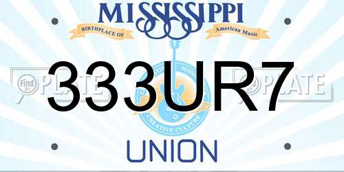 333UR7 Mississippi License Plate
