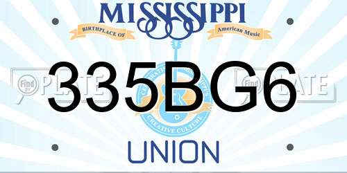 335BG6 Mississippi License Plate