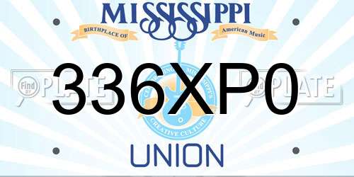 336XP0 Mississippi License Plate