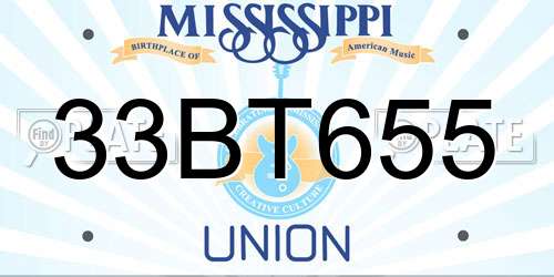 33BT655 Mississippi License Plate