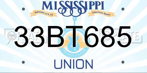 33BT685 Mississippi License Plate