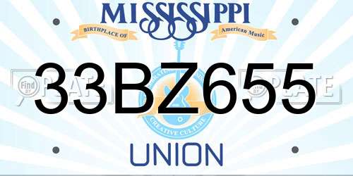 33BZ655 Mississippi License Plate