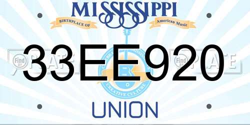 33EE920 Mississippi License Plate