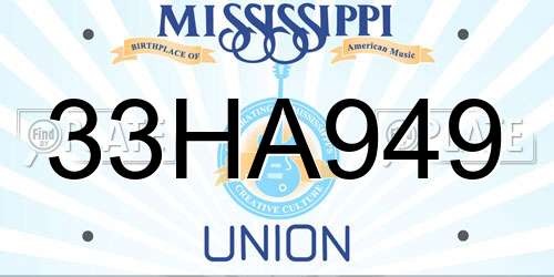 33HA949 Mississippi License Plate