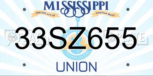 33SZ655 Mississippi License Plate