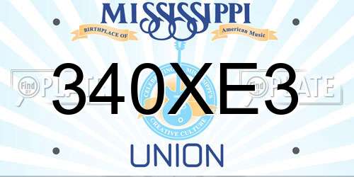 340XE3 Mississippi License Plate