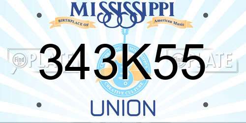 343K55 Mississippi License Plate