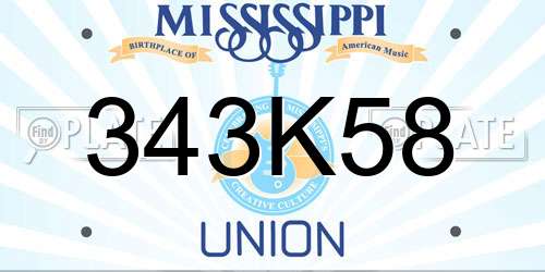343K58 Mississippi License Plate