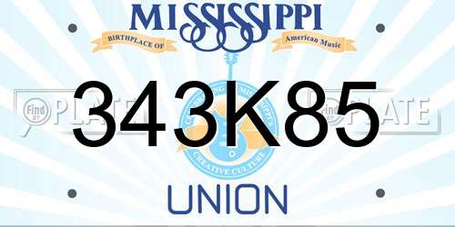 343K85 Mississippi License Plate