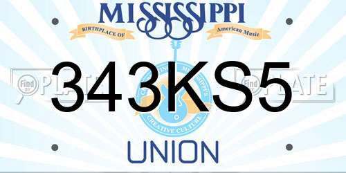 343KS5 Mississippi License Plate