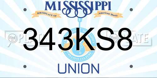 343KS8 Mississippi License Plate