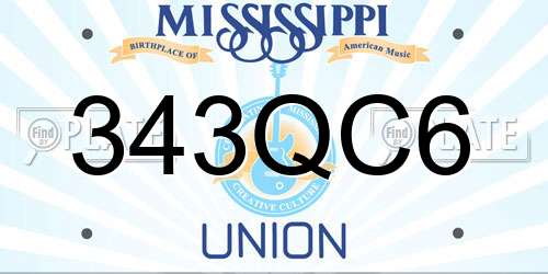 343QC6 Mississippi License Plate