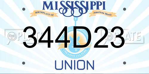 344D23 Mississippi License Plate