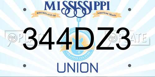 344DZ3 Mississippi License Plate