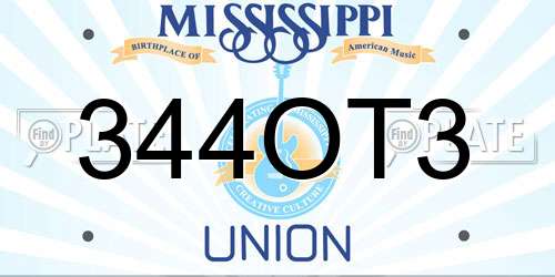 344OT3 Mississippi License Plate