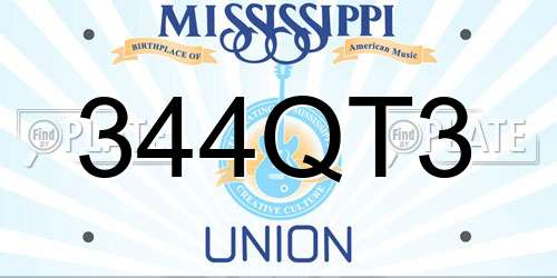 344QT3 Mississippi License Plate