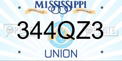 344QZ3 Mississippi License Plate