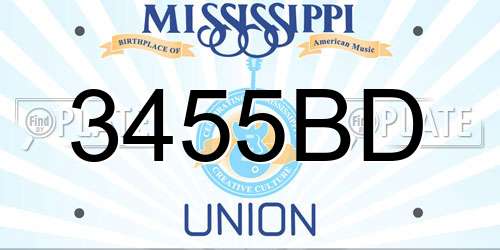 3455BD Mississippi License Plate
