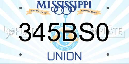 345BS0 Mississippi License Plate