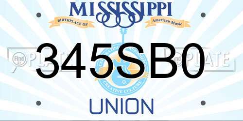 345SB0 Mississippi License Plate