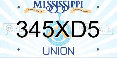 345XD5 Mississippi License Plate