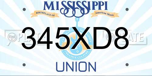 345XD8 Mississippi License Plate